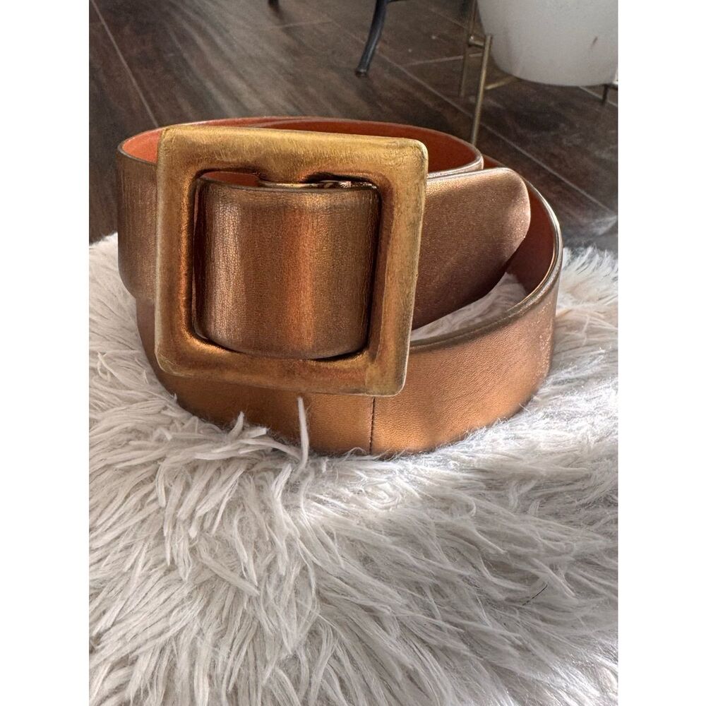 Ralph Lauren Luxury Gold Leather Trench Coat Belt With Metallic Buckle Size LG